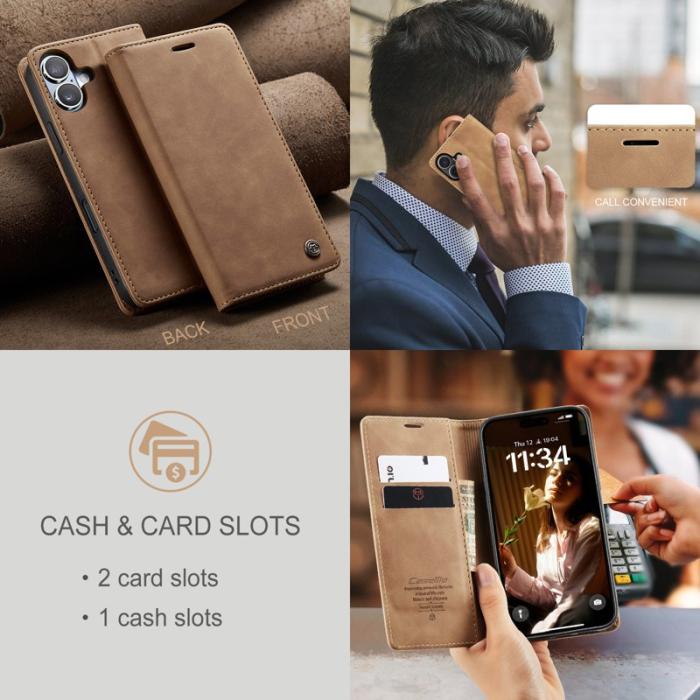 Caseme - CASEME 013 Wallet Case iPhone 17 PU Läder Fodral Ställ - Brun