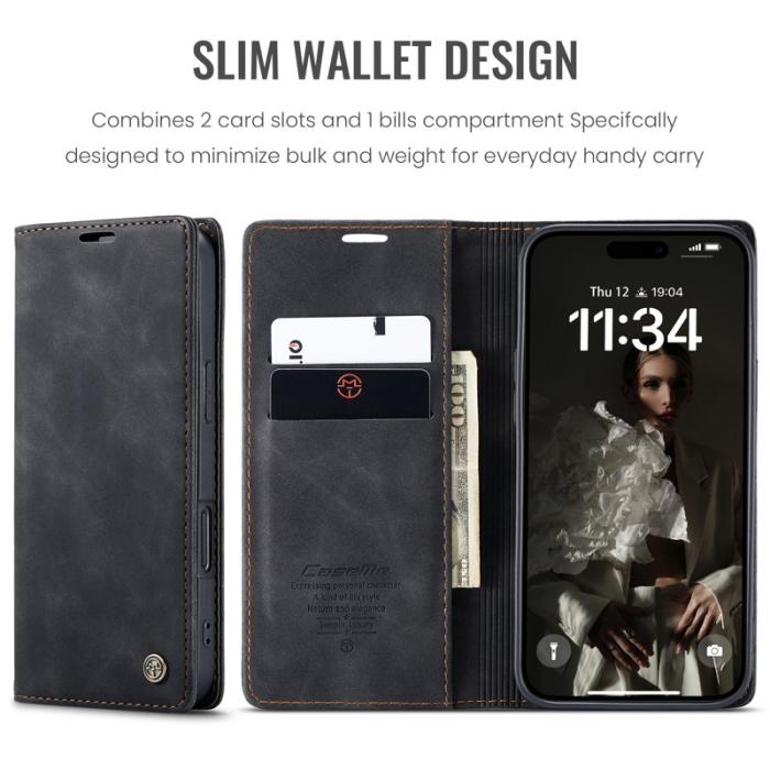 Caseme - CASEME 013 Wallet Case iPhone 17 PU Läder Ställ - Svart