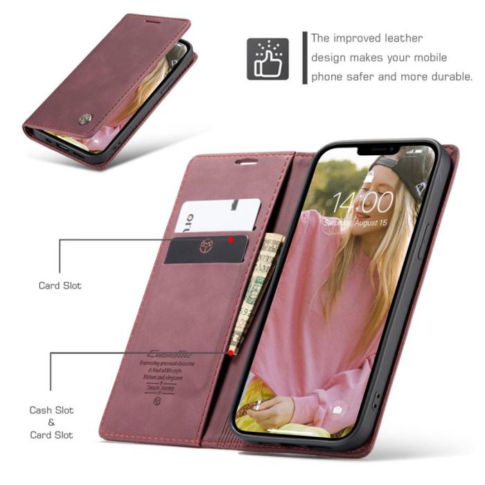 Caseme - CASEME 013 Wallet Design Fodral i PU Läder för iPhone 13 - Röd