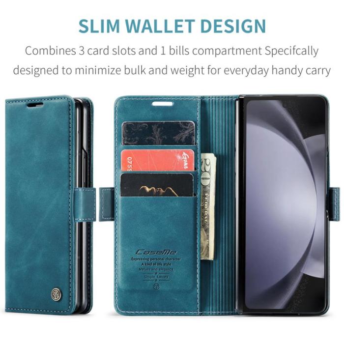 Caseme - CASEME 013 Wallet Leather Case för Samsung Galaxy Z Fold5 - Blå