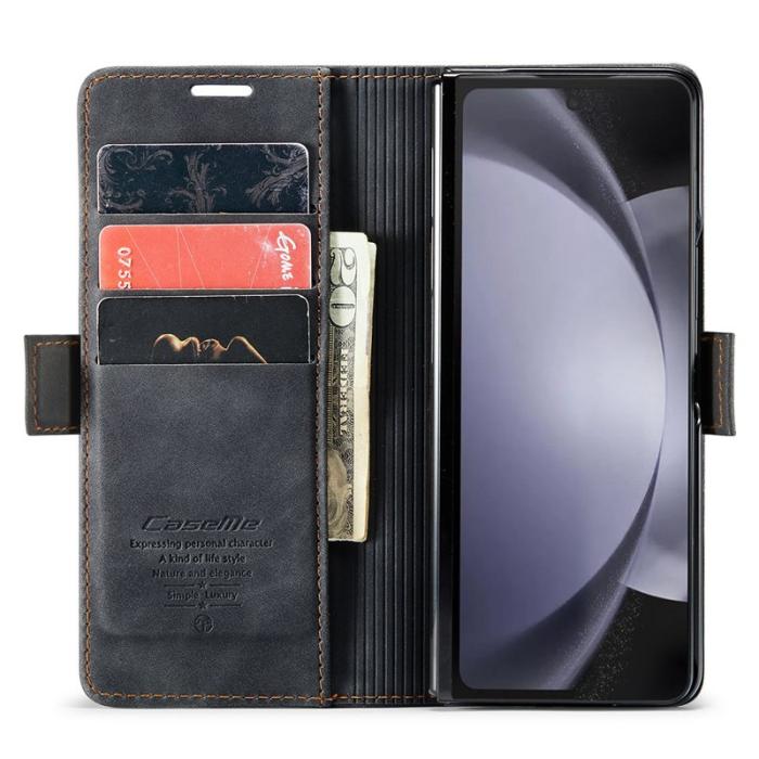 Caseme - CASEME 013 Wallet Leather Case för Samsung Galaxy Z Fold5 - Svart