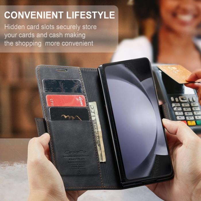 Caseme - CASEME 013 Wallet Leather Case för Samsung Galaxy Z Fold5 - Svart