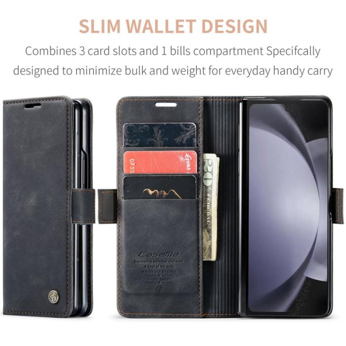Caseme - CASEME 013 Wallet Leather Case för Samsung Galaxy Z Fold5 - Svart