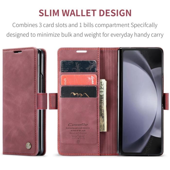 Caseme - CASEME 013 Wallet Leather Case för Samsung Galaxy Z Fold5 - Vinröd
