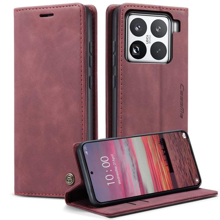 Caseme - CASEME 013 Xiaomi 15 Pro Wallet Case PU Läder Fodral Röd