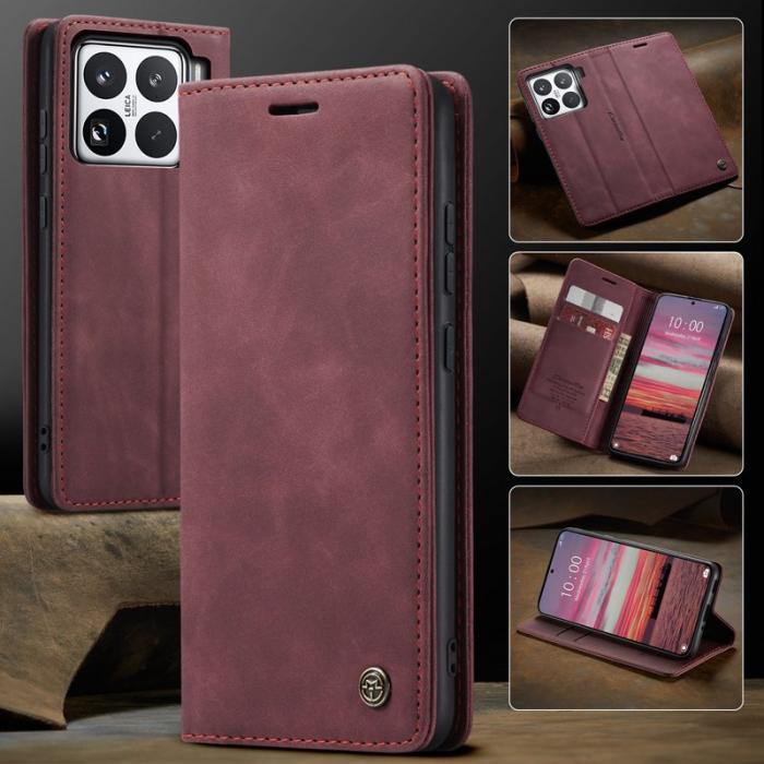 Caseme - CASEME 013 Xiaomi 15 Pro Wallet Case PU Läder Fodral Röd