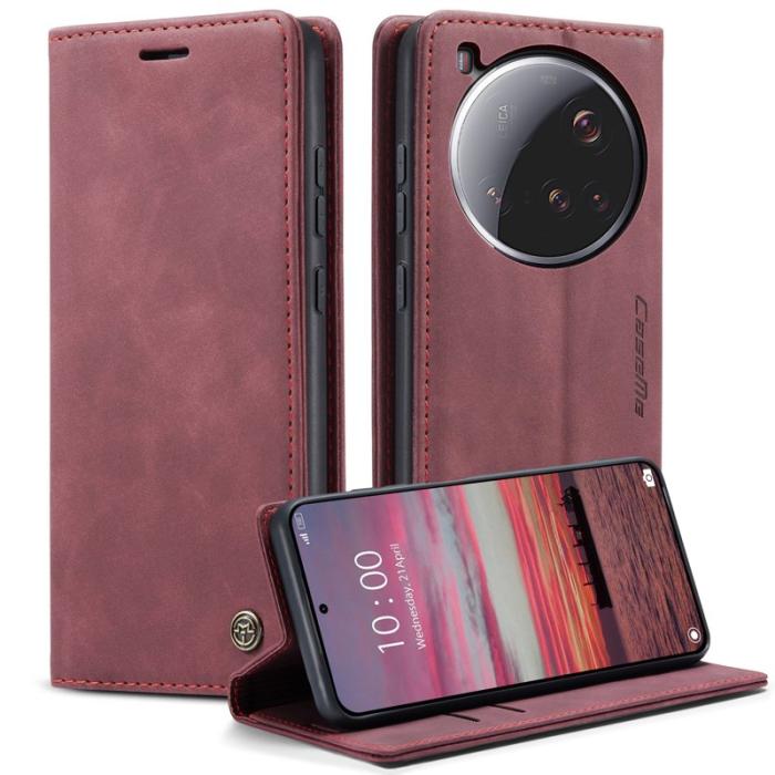 Caseme - CASEME 013 Xiaomi 15 Ultra Wallet Case PU Läder Fodral Röd