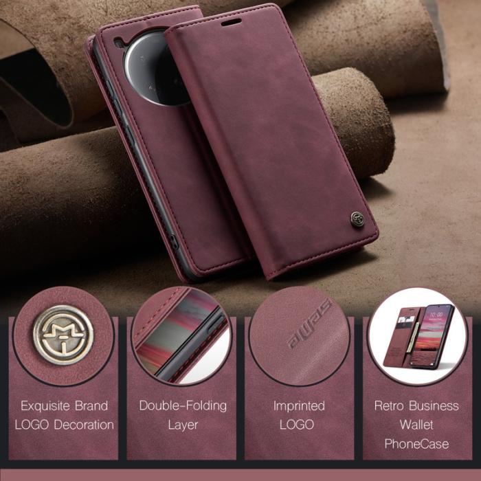 Caseme - CASEME 013 Xiaomi 15 Ultra Wallet Case PU Läder Fodral Röd