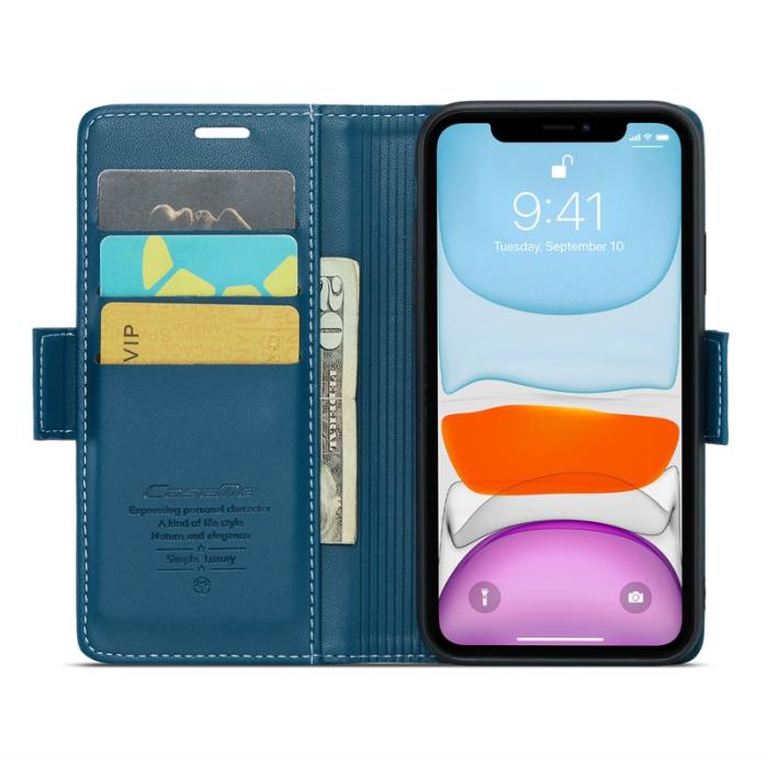 Caseme - CASEME 023 iPhone 11 Läderfodral RFID Blockering Blå