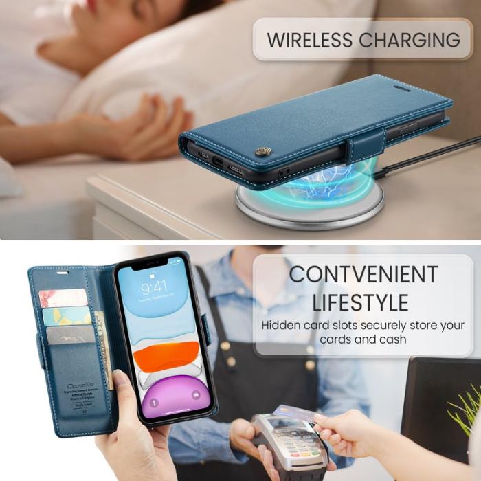 Caseme - CASEME 023 iPhone 11 Läderfodral RFID Blockering Blå