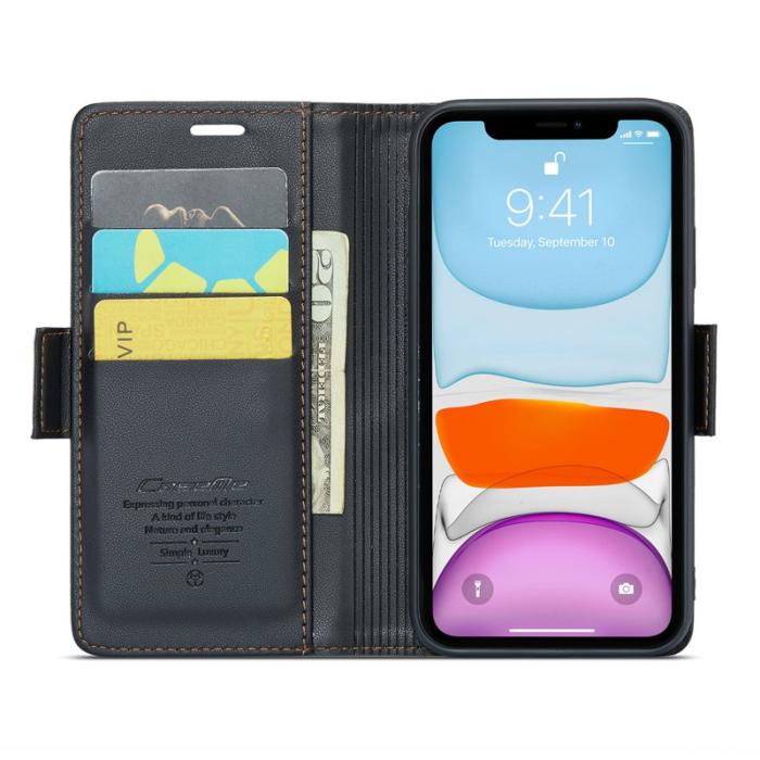 Caseme - CASEME 023 iPhone 11 Läderfodral RFID Blockering Svart