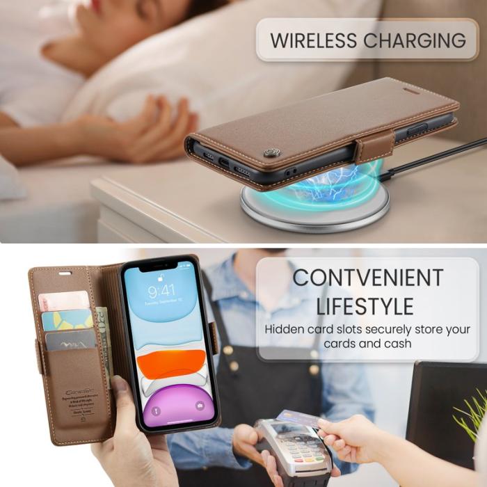 Caseme - CASEME 023 iPhone 11 Läderfodral RFID Skydd 3 Kort Brun