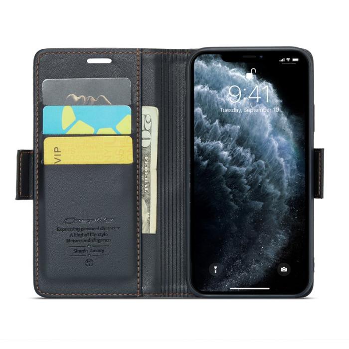 Caseme - CASEME 023 iPhone 11 Pro Max Läderfodral RFID Blockering Svart