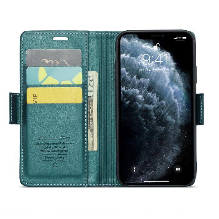 Caseme - CASEME iPhone 11 Pro Max Plånboksfodral Konstläder RFID-Skydd Grön