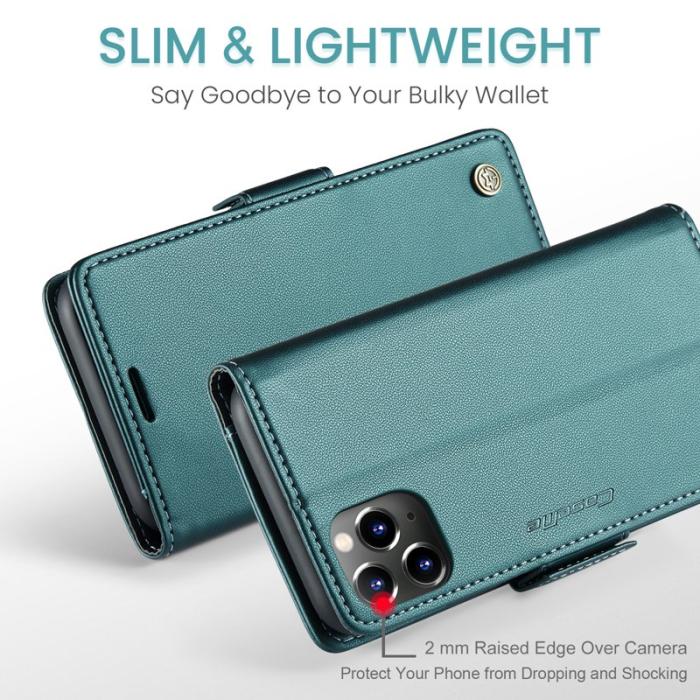 Caseme - CASEME iPhone 11 Pro Max Plånboksfodral Konstläder RFID-Skydd Grön