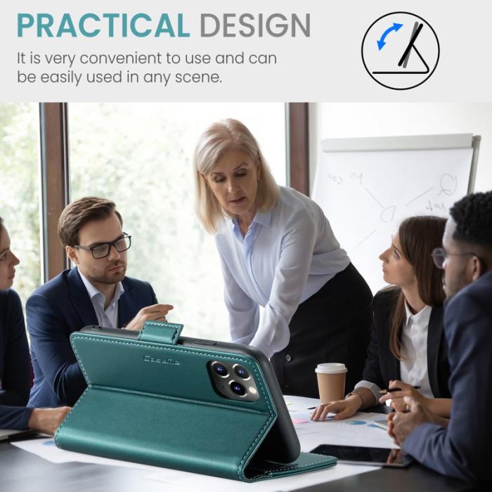 Caseme - CASEME iPhone 11 Pro Max Plånboksfodral Konstläder RFID-Skydd Grön