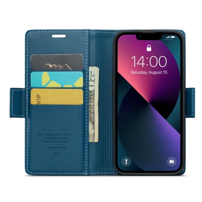 Caseme - CASEME 023 iPhone 13 Läderfodral RFID Blockering Blå