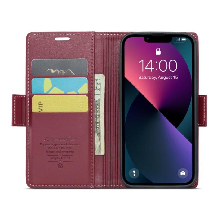 Caseme - CASEME 023 iPhone 13 Läderfodral RFID Blockering Röd