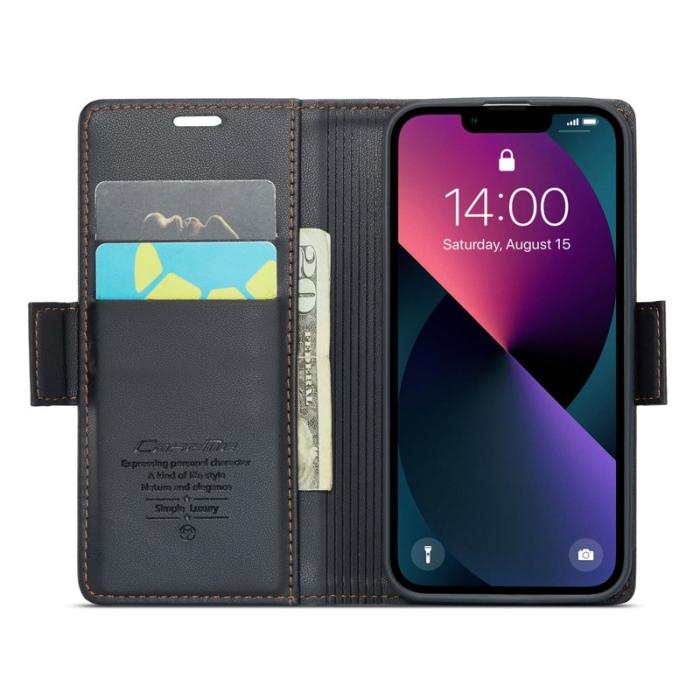 Caseme - CASEME 023 iPhone 13 mini Skal RFID Läder Flip Ställ - Svart