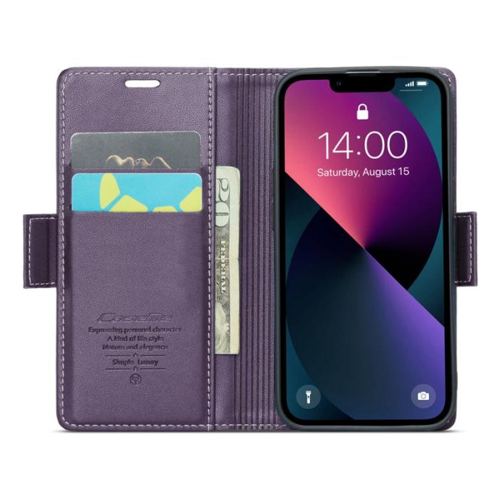 Caseme - CASEME 023 iPhone 13 mini Skal RFID Läder Litchi Lila