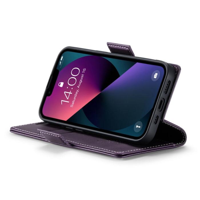 Caseme - CASEME 023 iPhone 13 mini Skal RFID Läder Litchi Lila