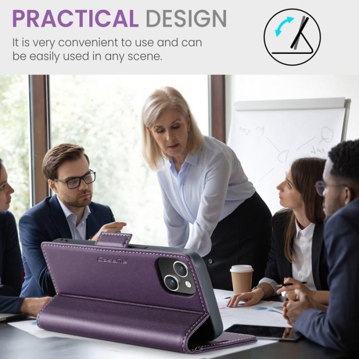 Caseme - CASEME 023 iPhone 13 mini Skal RFID Läder Litchi Lila