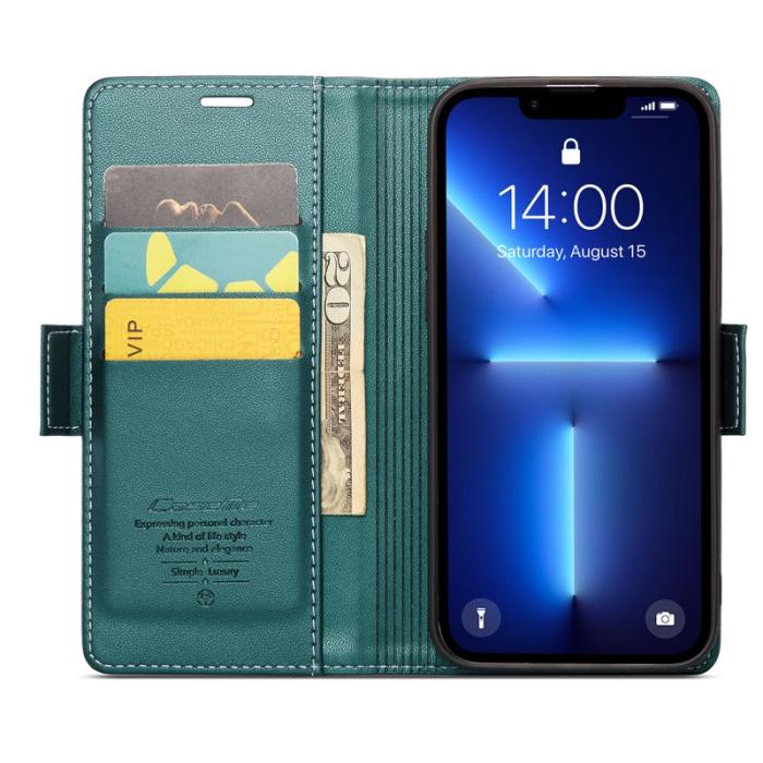 Caseme - CASEME 023 iPhone 13 Pro Läderfodral RFID 3 Kort Slot Grön
