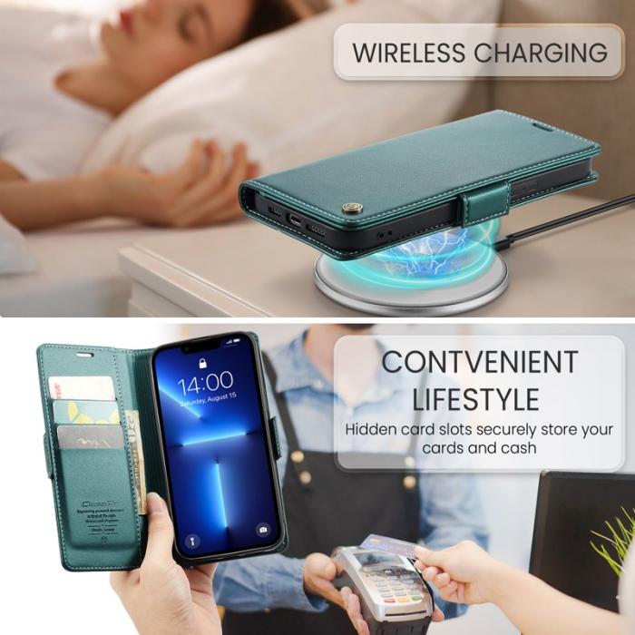 Caseme - CASEME 023 iPhone 13 Pro Läderfodral RFID 3 Kort Slot Grön