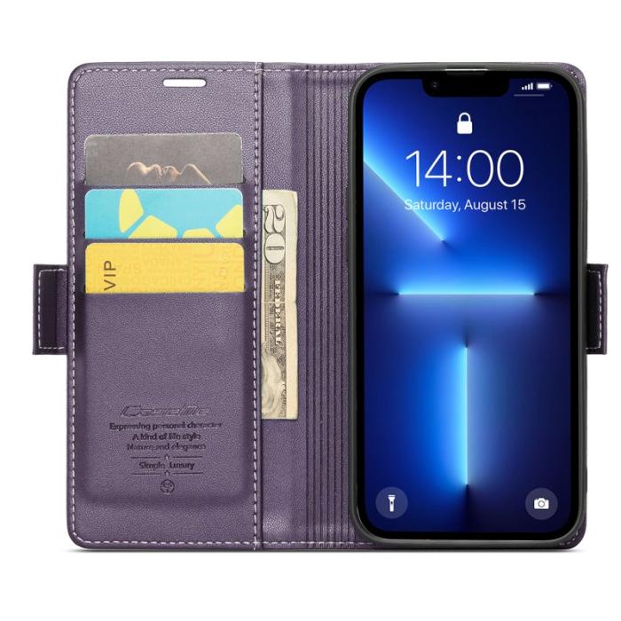 Caseme - CASEME 023 iPhone 13 Pro Läderfodral RFID 3 Kort Slot Lila