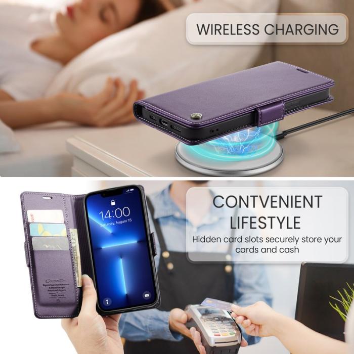 Caseme - CASEME 023 iPhone 13 Pro Läderfodral RFID 3 Kort Slot Lila