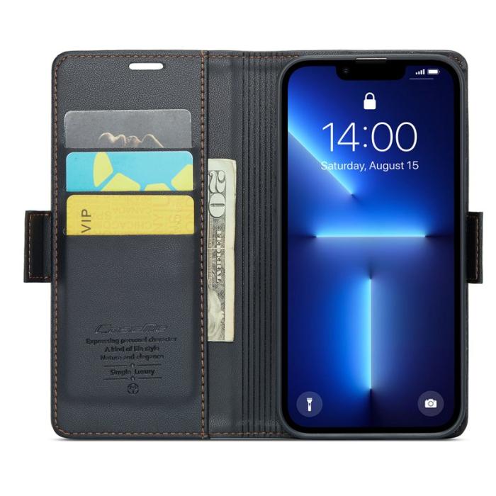 Caseme - CASEME 023 iPhone 13 Pro Läderfodral RFID Blocker Svart