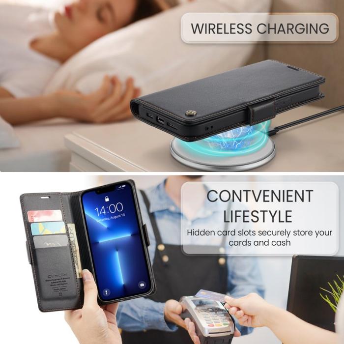 Caseme - CASEME 023 iPhone 13 Pro Läderfodral RFID Blocker Svart