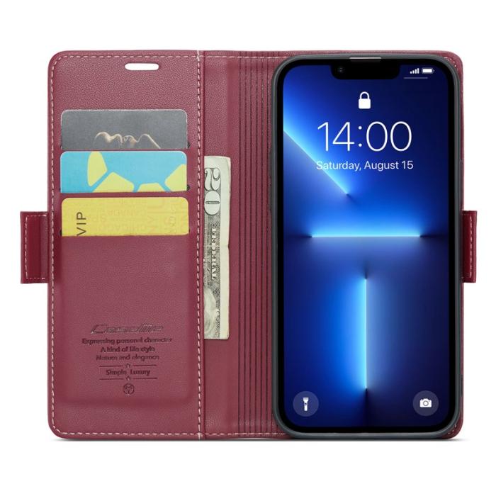 Caseme - CASEME 023 iPhone 13 Pro Läderfodral RFID Blockering Röd