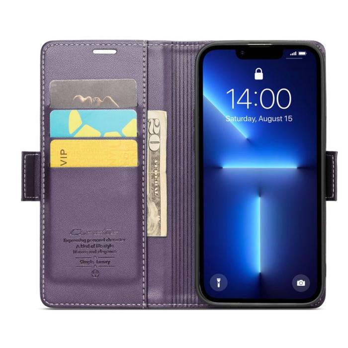 Caseme - CASEME 023 iPhone 13 Pro Max Läderfodral RFID Blockering Lila