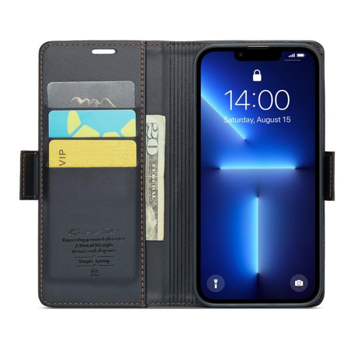 Caseme - CASEME iPhone 13 Pro Max Plånboksfodral Konstläder RFID-Skydd Svart