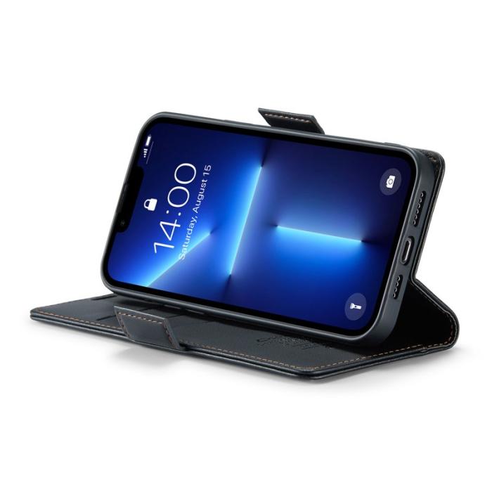 Caseme - CASEME iPhone 13 Pro Max Plånboksfodral Konstläder RFID-Skydd Svart