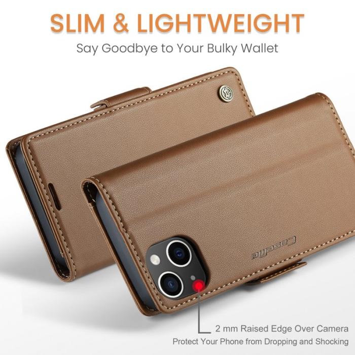 Caseme - CASEME iPhone 14 Plånboksfodral Konstläder RFID-Skydd 3 Kortfack Brun