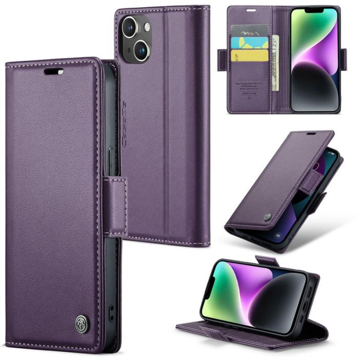 Caseme - CASEME 023 iPhone 14 Plus Läderfodral RFID Blockering Lila