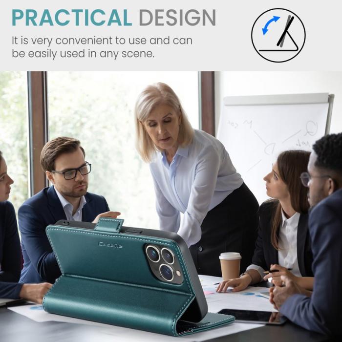 Caseme - CASEME 023 iPhone 14 Pro Läderfodral RFID 3 Kort Grön