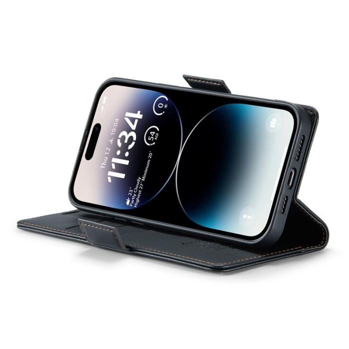 Caseme - CASEME 023 iPhone 14 Pro Max Läderfodral RFID Blockering Svart