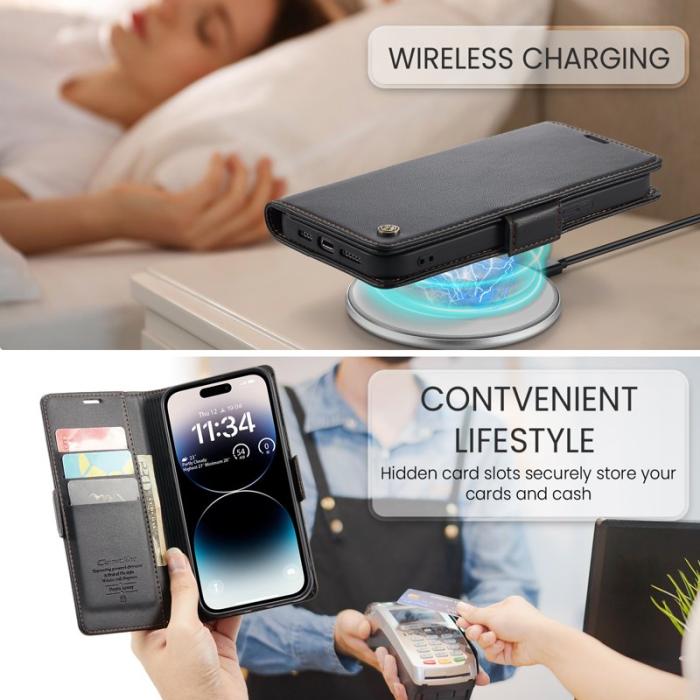 Caseme - CASEME 023 iPhone 14 Pro Max Läderfodral RFID Blockering Svart