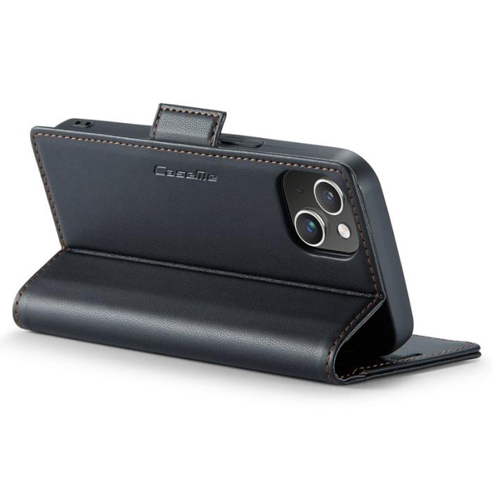 Caseme - CASEME 023 iPhone 15 Läderfodral RFID Blocker Svart