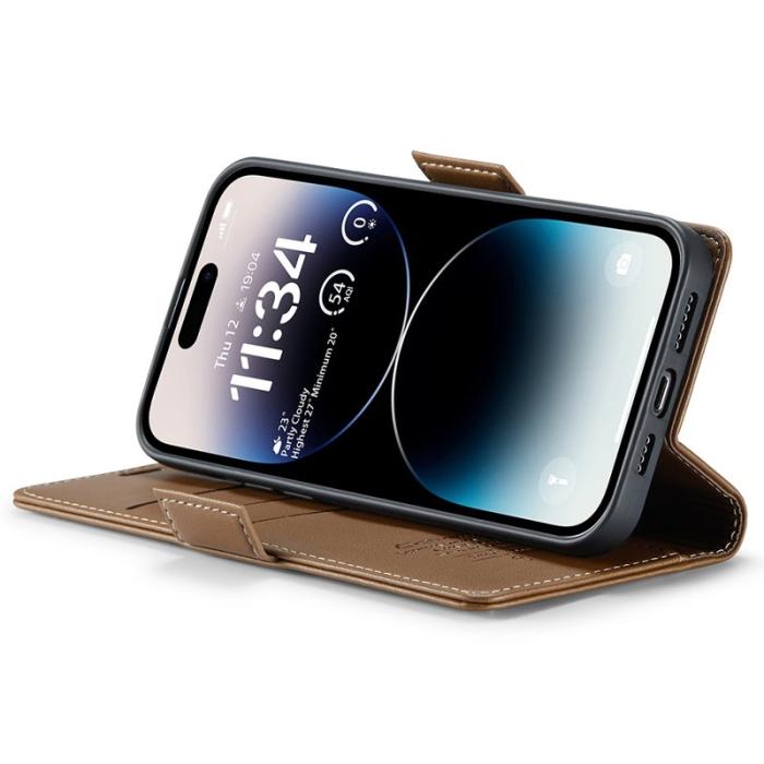 Caseme - CASEME 023 iPhone 15 Pro Max Läderfodral RFID Skydd Brun