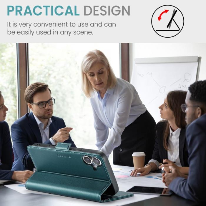 Caseme - CASEME 023 iPhone 16 Plus Läderfodral RFID Blocker Grön