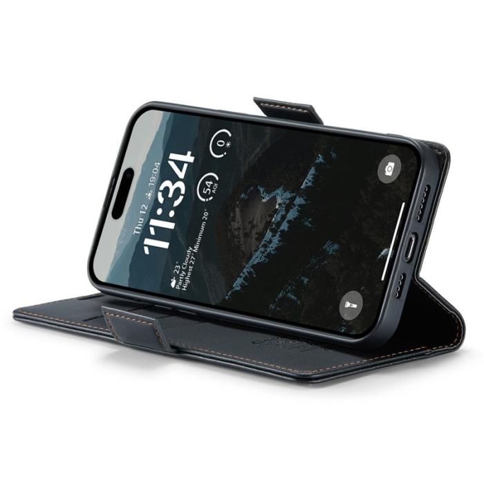 Caseme - CASEME 023 iPhone 16 Plus Läderfodral RFID Blocker Svart