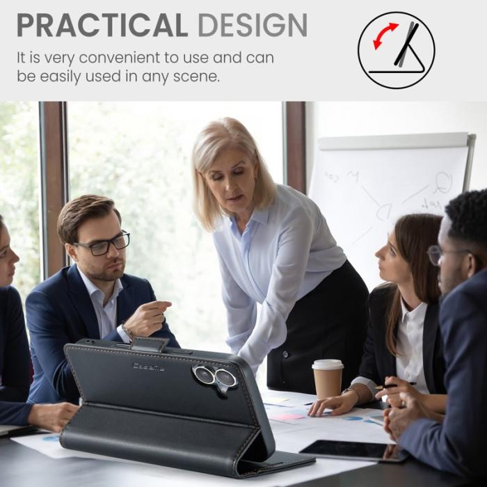 Caseme - CASEME 023 iPhone 16 Plus Läderfodral RFID Blocker Svart