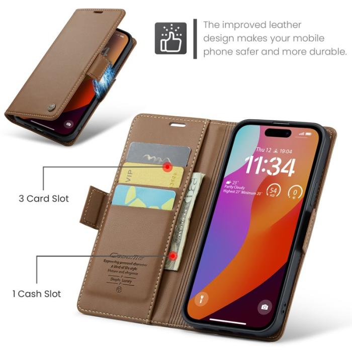 Caseme - CASEME 023 iPhone 16 Pro Läderfodral RFID Blocker Brun