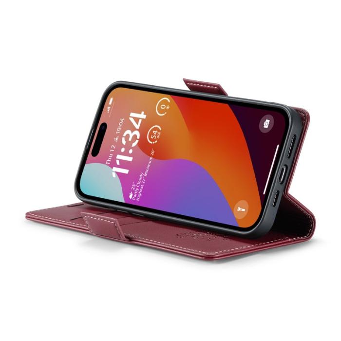 Caseme - CASEME 023 iPhone 16 Pro Läderfodral RFID Blocker Röd