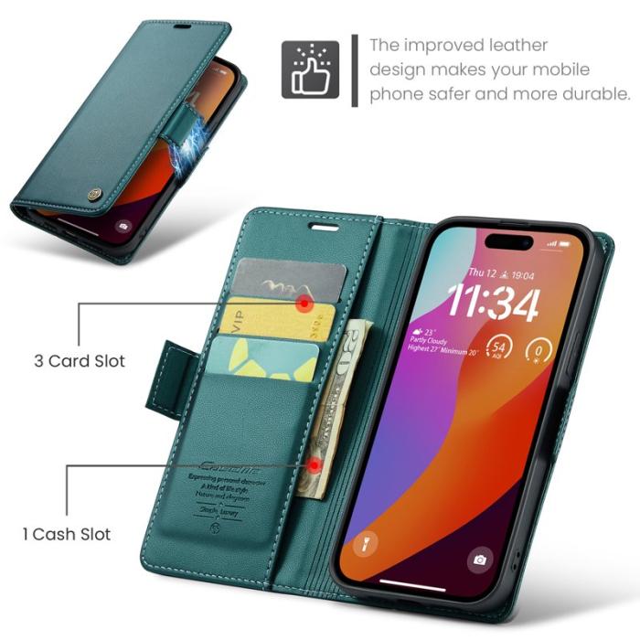 Caseme - CASEME 023 iPhone 16 Pro Max Läderfodral RFID Grön