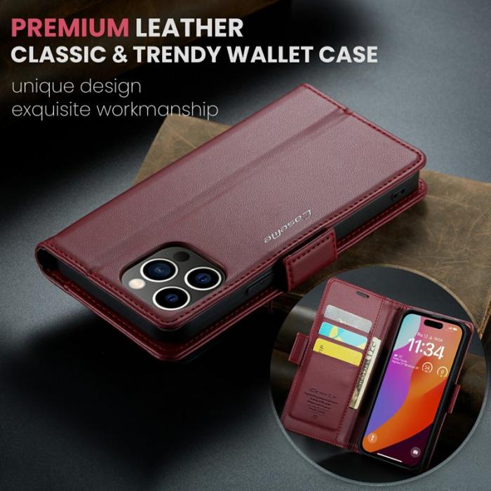 Caseme - CASEME 023 iPhone 16 Pro Max Läderfodral RFID Röd